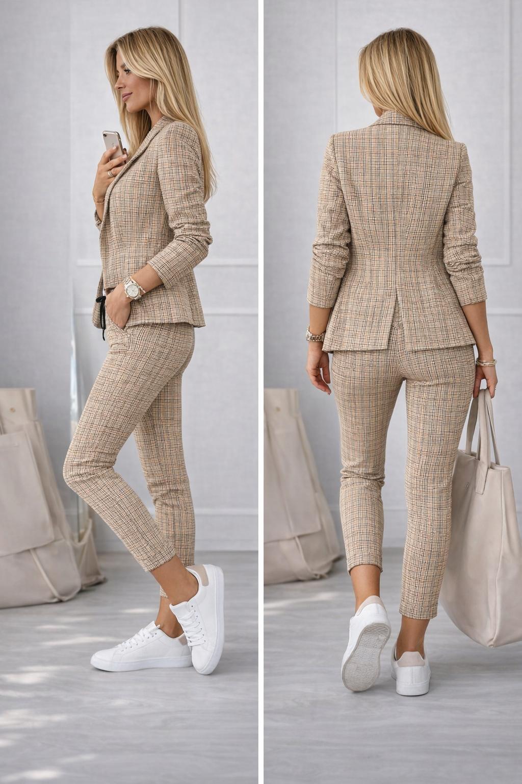 Completo Donna a Quadretti – Blazer e Pantaloni Casual chic