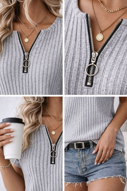 Maglia Donna a Costine con Zip Frontale – Casual Chic Primaverile