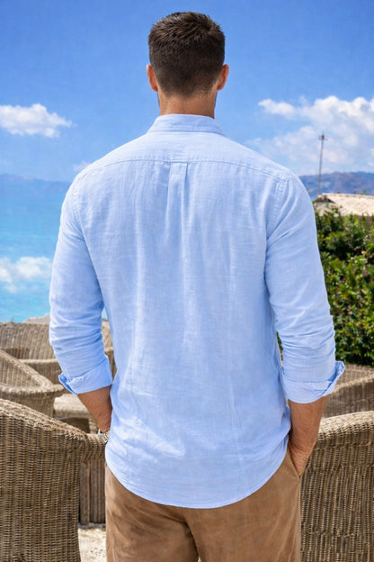 Camicia Uomo Elegante Slim Fit con Collo Coreano – Stile Casual Chic in Cotone Misto