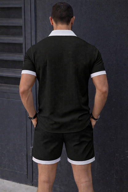 Completo Uomo Estivo Sportivo Nero – Camicia e Bermuda Coordinati in Tessuto Traspirante