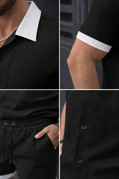 Completo Uomo Estivo Sportivo Nero – Camicia e Bermuda Coordinati in Tessuto Traspirante