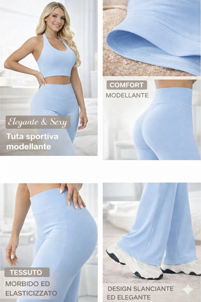 Completo Donna Sportivo a Due Pezzi – Top Crop e Pantaloni Palazzo