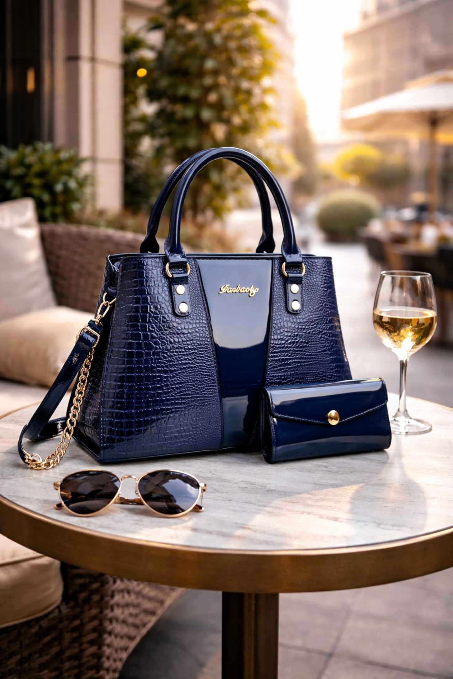 Borsa Luxury Croco Gloss – Set Elegante con Pochette Abbinata)