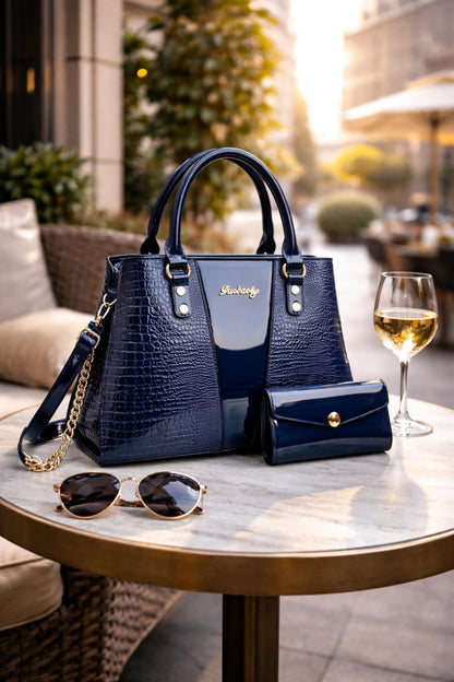 Borsa Luxury Croco Gloss – Set Elegante con Pochette Abbinata)