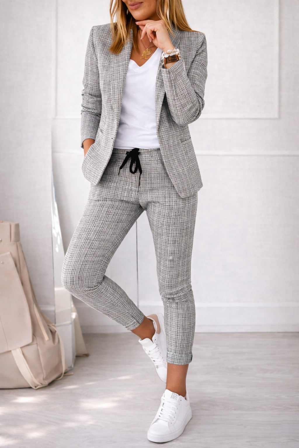 Completo Donna a Quadretti – Blazer e Pantaloni Casual chic