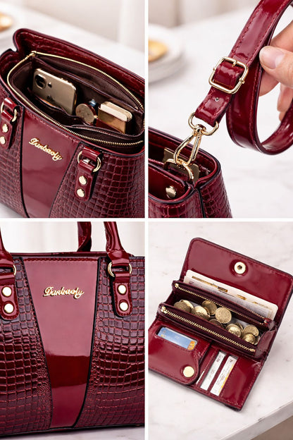 Borsa Luxury Croco Gloss – Set Elegante con Pochette Abbinata)