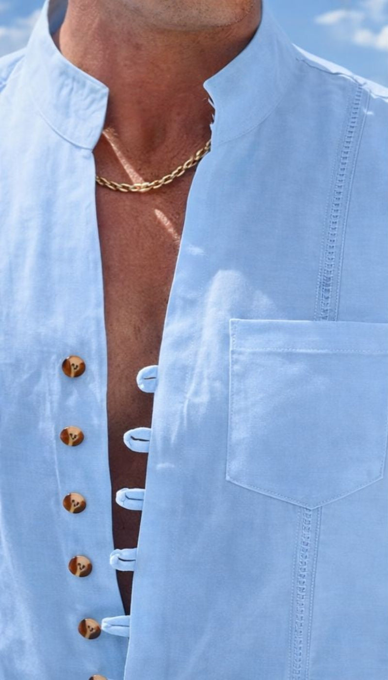 Camicia Uomo Elegante Slim Fit con Collo Coreano – Stile Casual Chic in Cotone Misto