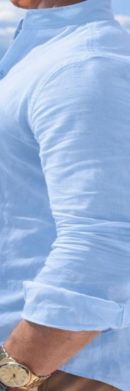 Camicia Uomo Elegante Slim Fit con Collo Coreano – Stile Casual Chic in Cotone Misto