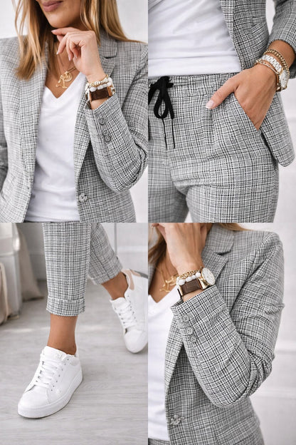 Completo Donna a Quadretti – Blazer e Pantaloni Casual chic