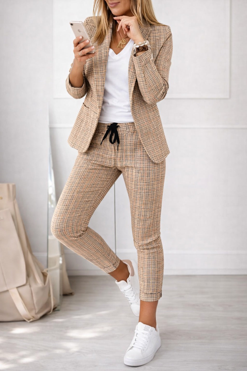 Completo Donna a Quadretti – Blazer e Pantaloni Casual chic