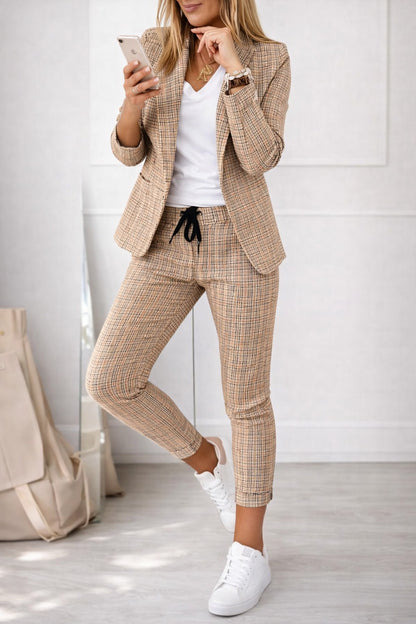 Completo Donna a Quadretti – Blazer e Pantaloni Casual chic
