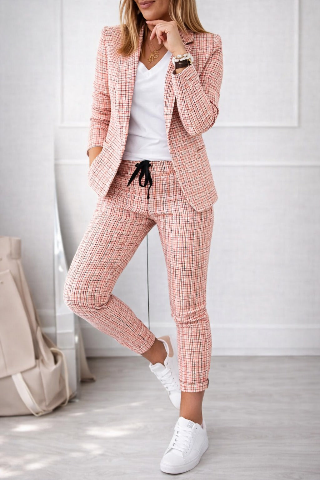 Completo Donna a Quadretti – Blazer e Pantaloni Casual chic